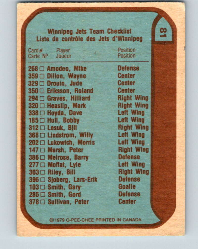 1979-80 O-Pee-Chee #81 Emblem Jets TC Winnipeg Jets V17456