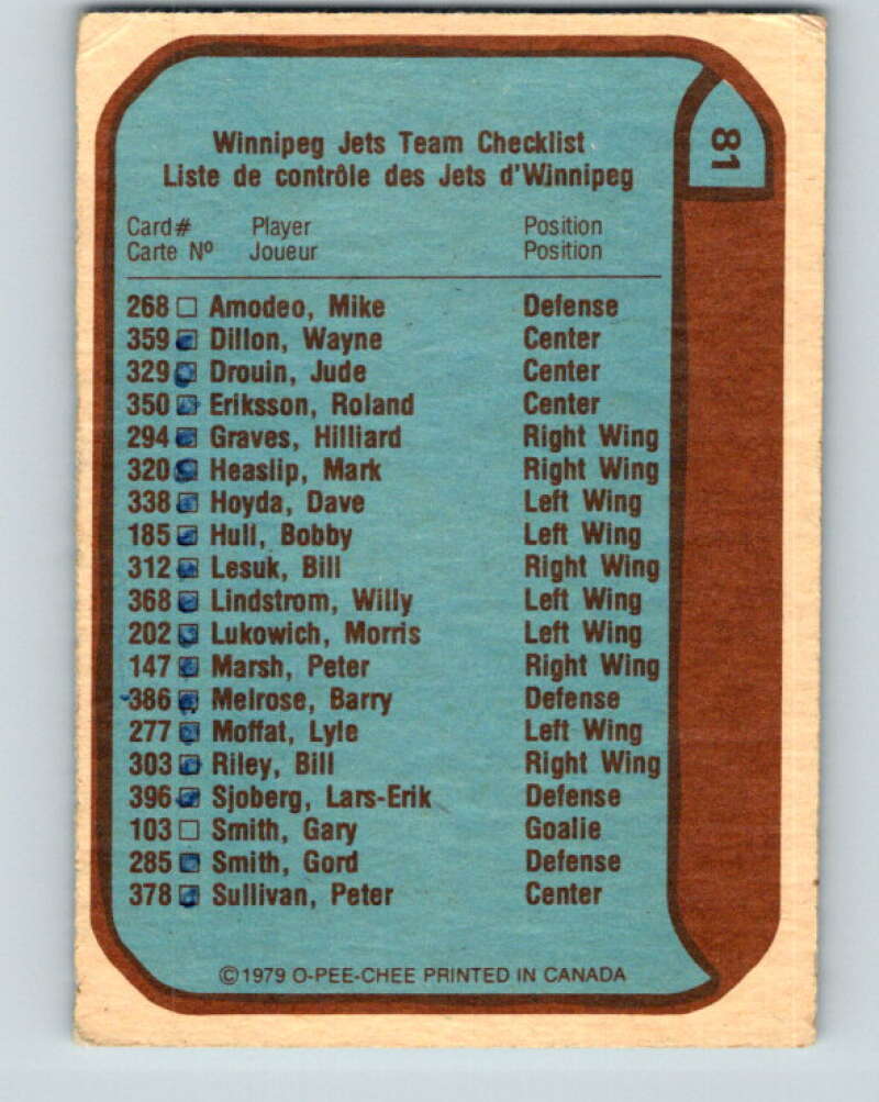 1979-80 O-Pee-Chee #81 Emblem Jets TC Winnipeg Jets V17463