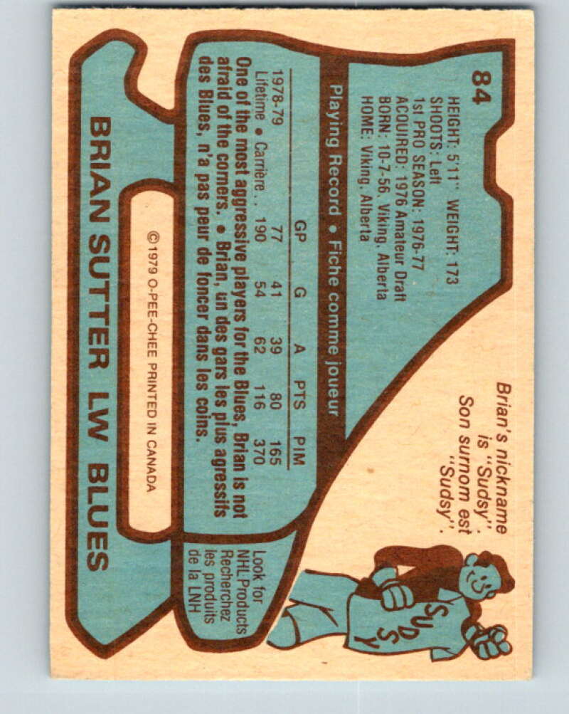 1979-80 O-Pee-Chee #84 Brian Sutter St. Louis Blues V17482