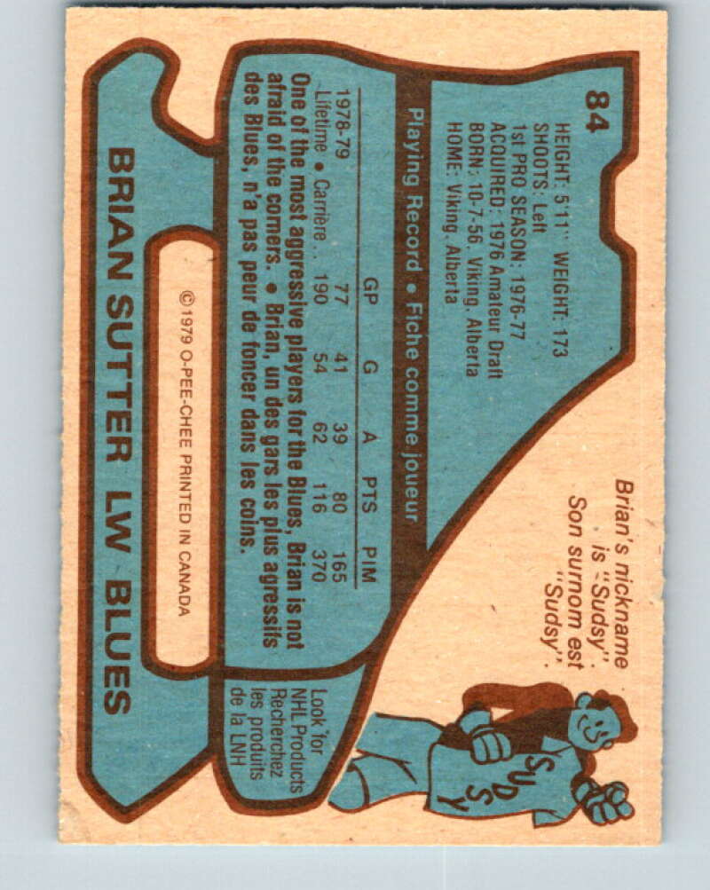 1979-80 O-Pee-Chee #84 Brian Sutter St. Louis Blues V17485
