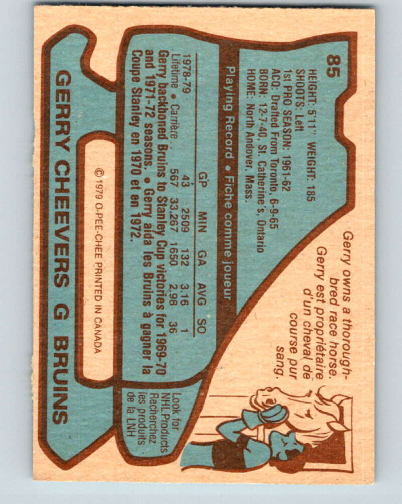 1979-80 O-Pee-Chee #85 Gerry Cheevers Boston Bruins V17496