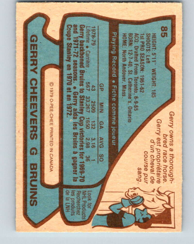 1979-80 O-Pee-Chee #85 Gerry Cheevers Boston Bruins V17497