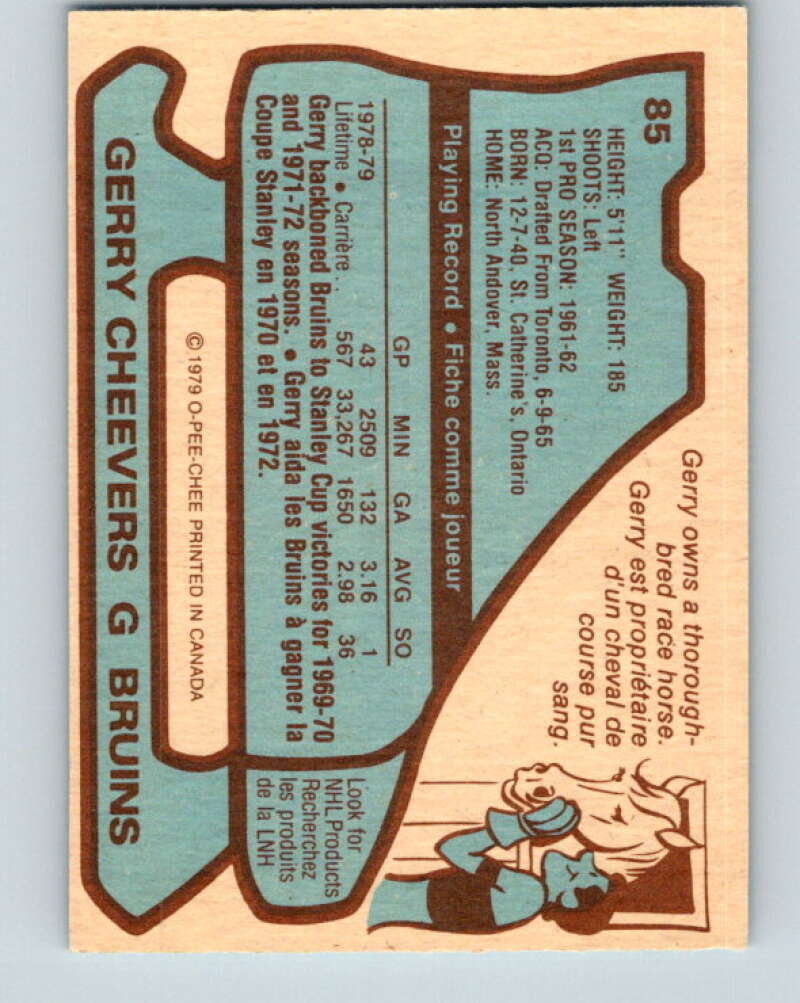 1979-80 O-Pee-Chee #85 Gerry Cheevers Boston Bruins V17499