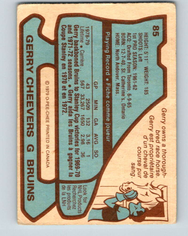 1979-80 O-Pee-Chee #85 Gerry Cheevers Boston Bruins V17501