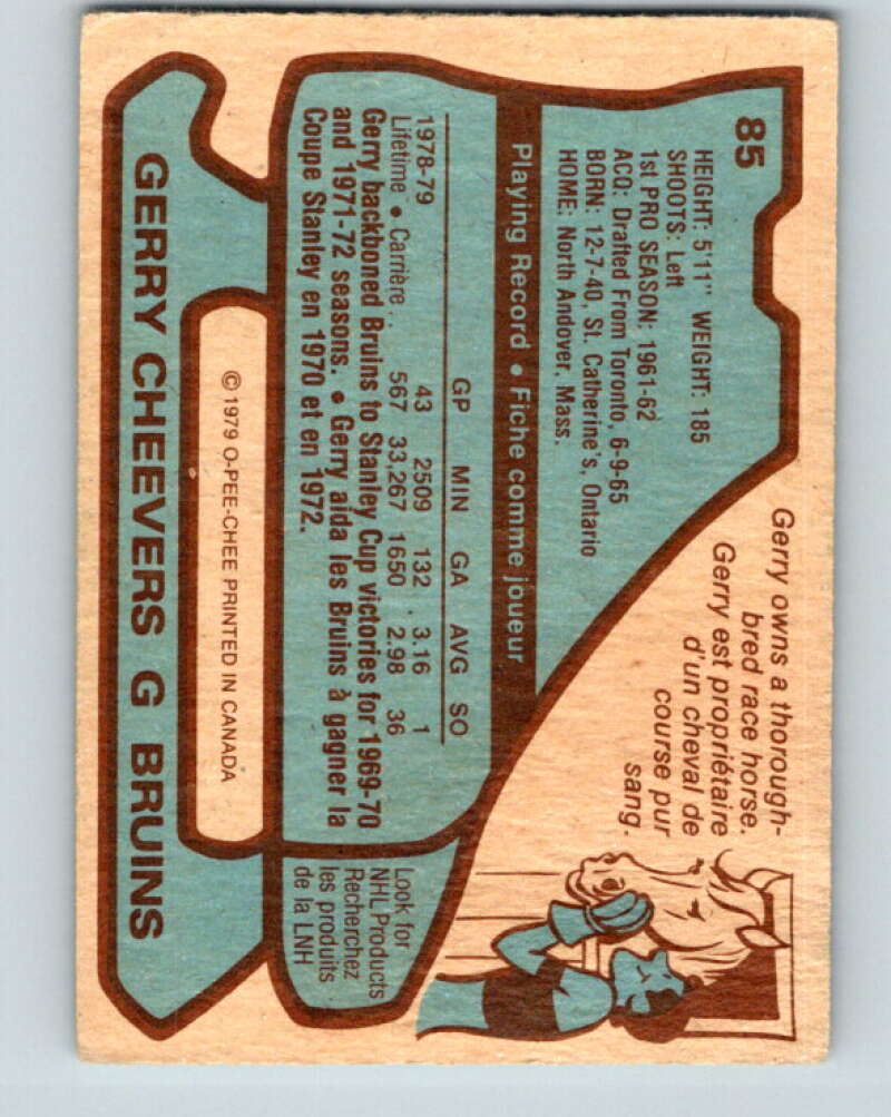 1979-80 O-Pee-Chee #85 Gerry Cheevers Boston Bruins V17504