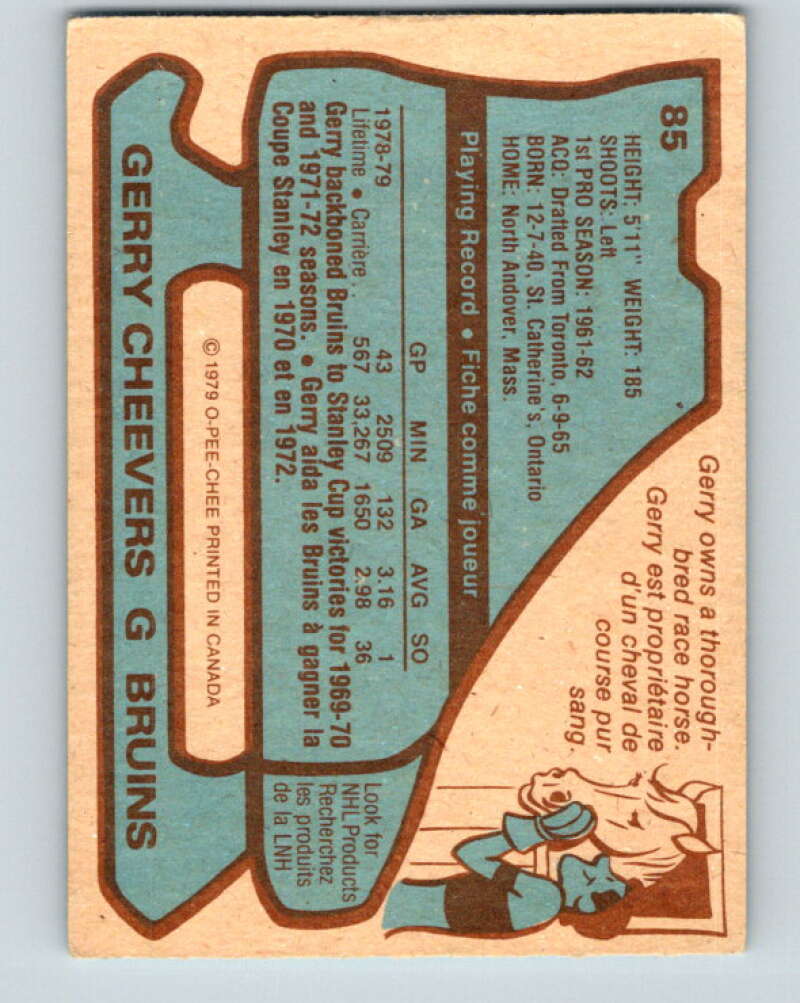 1979-80 O-Pee-Chee #85 Gerry Cheevers Boston Bruins V17505