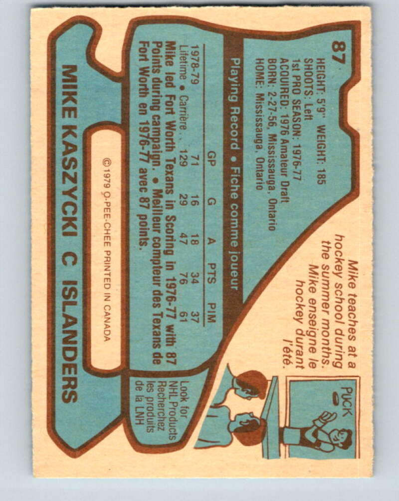 1979-80 O-Pee-Chee #87 Mike Kaszycki New York Islanders V17509