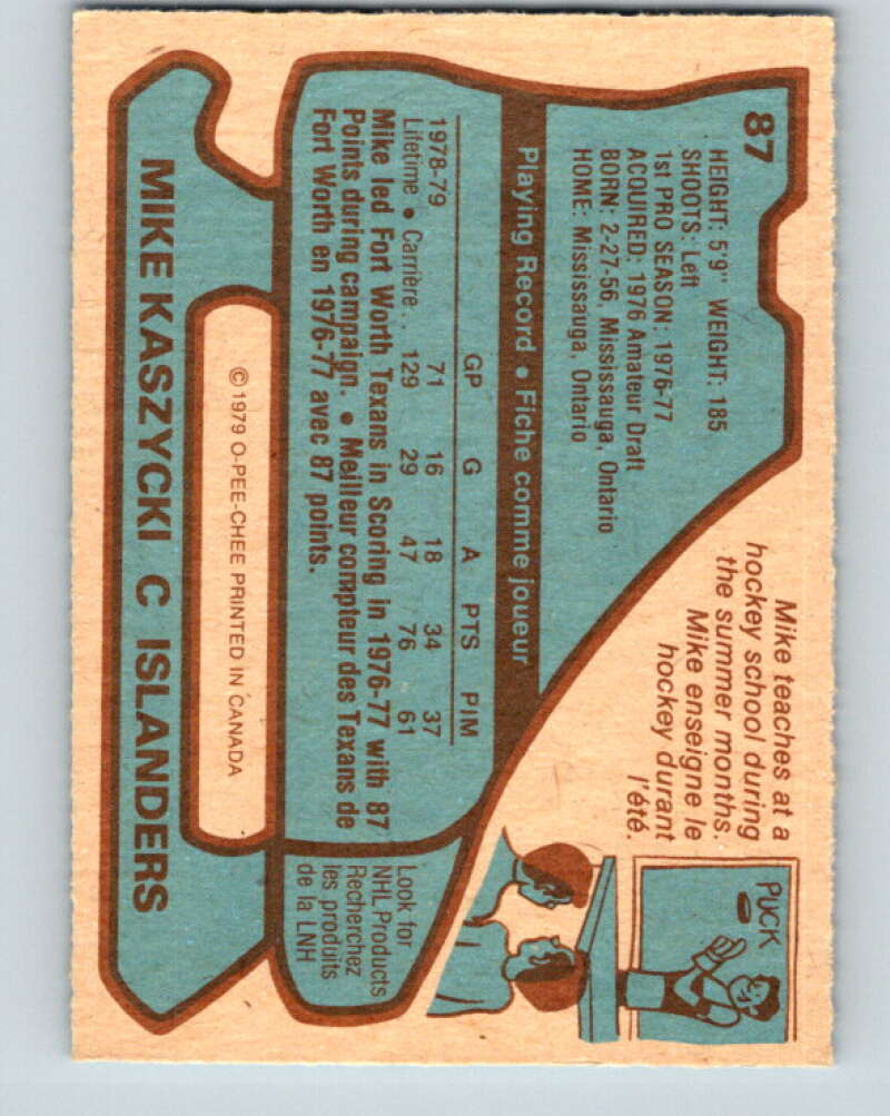 1979-80 O-Pee-Chee #87 Mike Kaszycki New York Islanders V17510