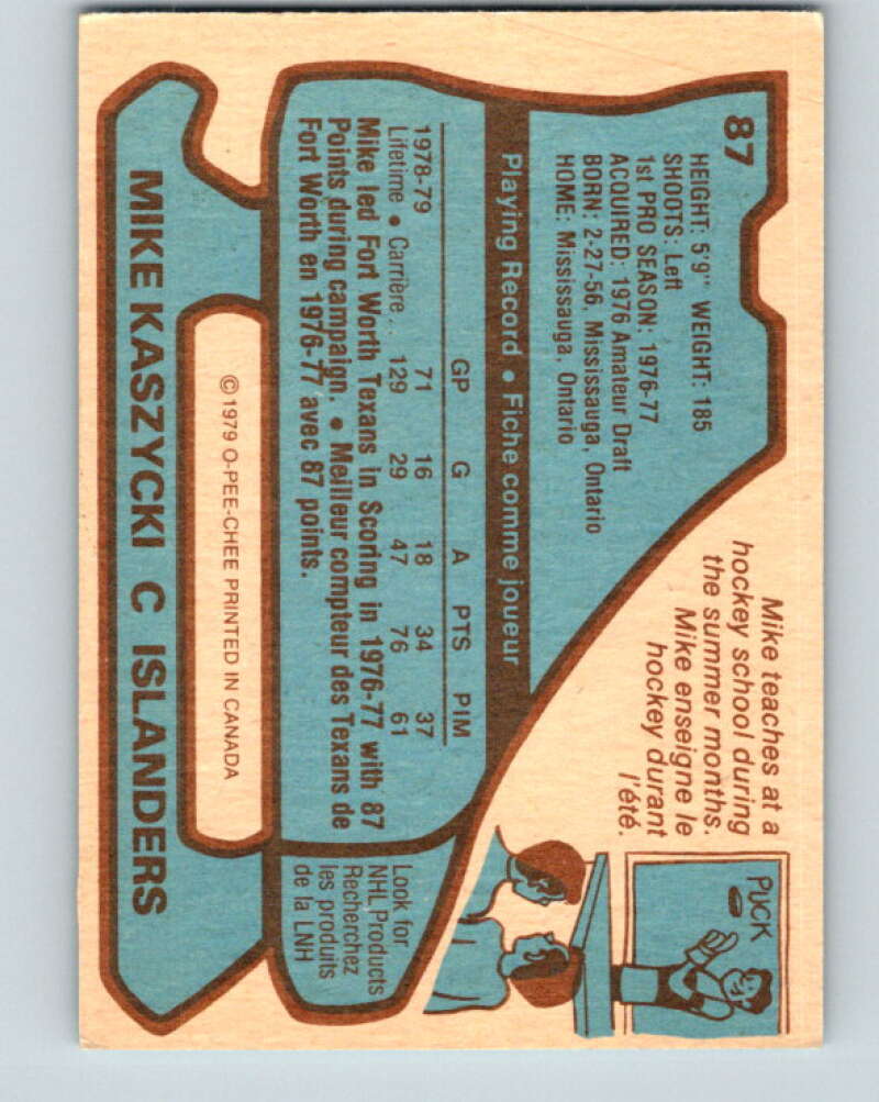 1979-80 O-Pee-Chee #87 Mike Kaszycki New York Islanders V17511