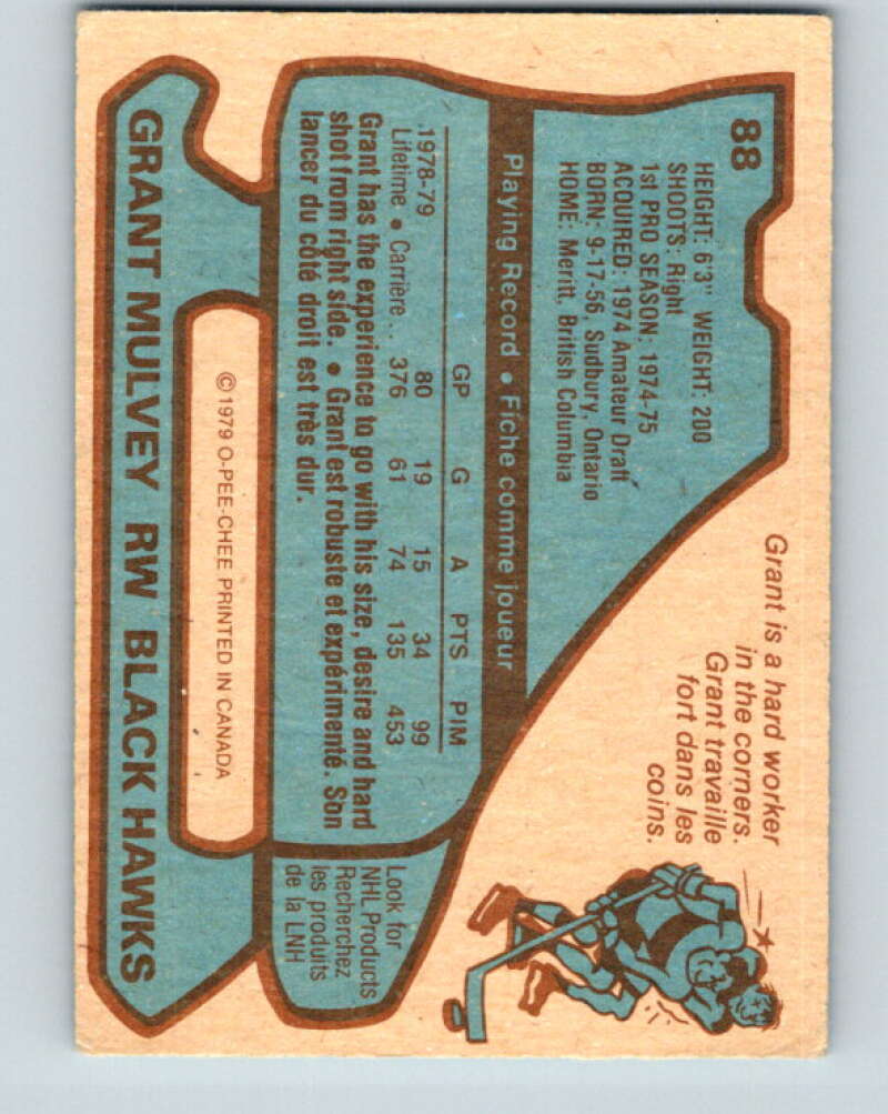 1979-80 O-Pee-Chee #88 Grant Mulvey Chicago Blackhawks V17519