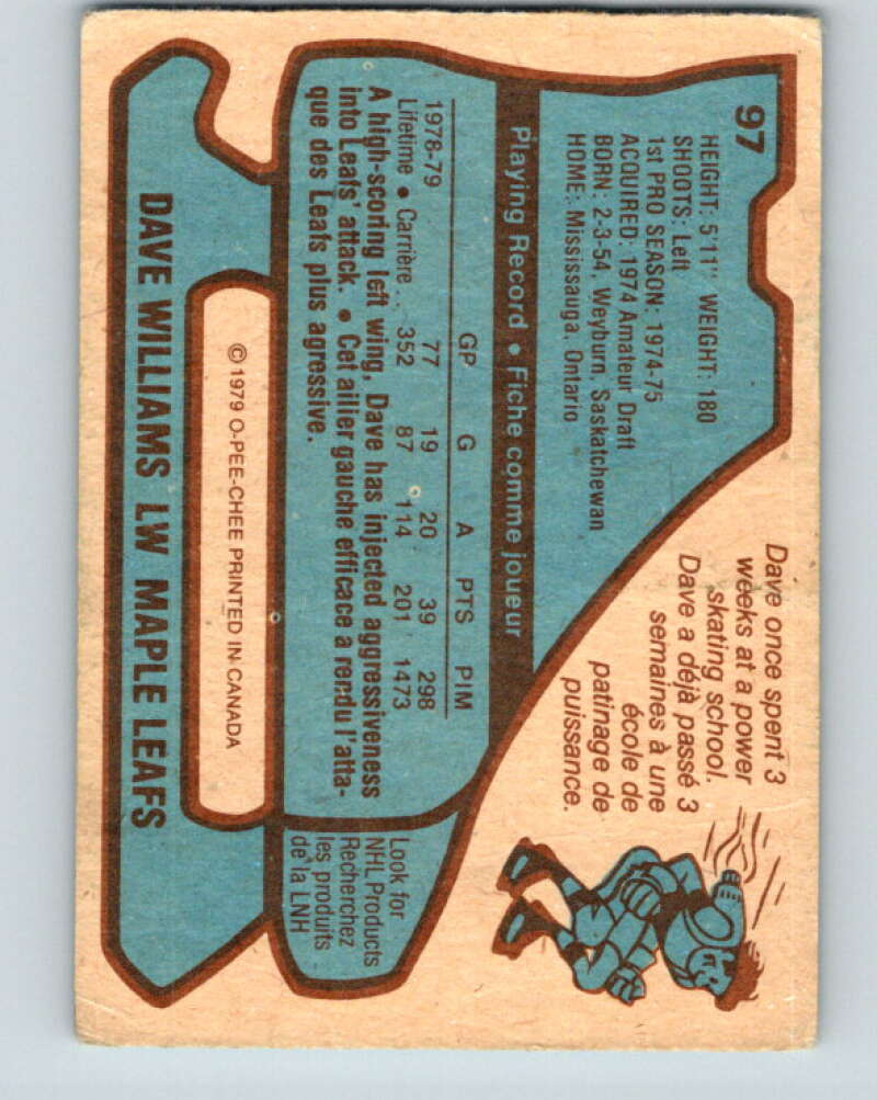 1979-80 O-Pee-Chee #97 Tiger Williams Toronto Maple Leafs V17602