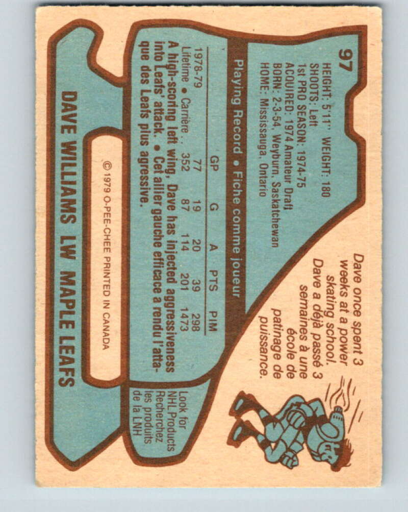 1979-80 O-Pee-Chee #97 Tiger Williams Toronto Maple Leafs V17603