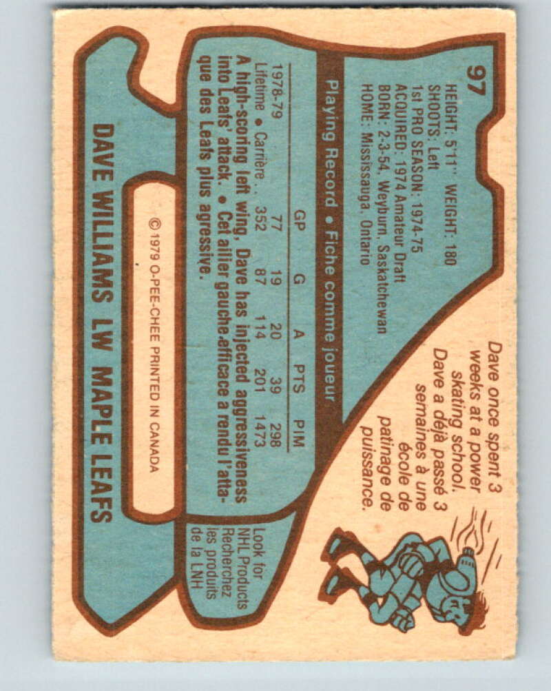 1979-80 O-Pee-Chee #97 Tiger Williams Toronto Maple Leafs V17604