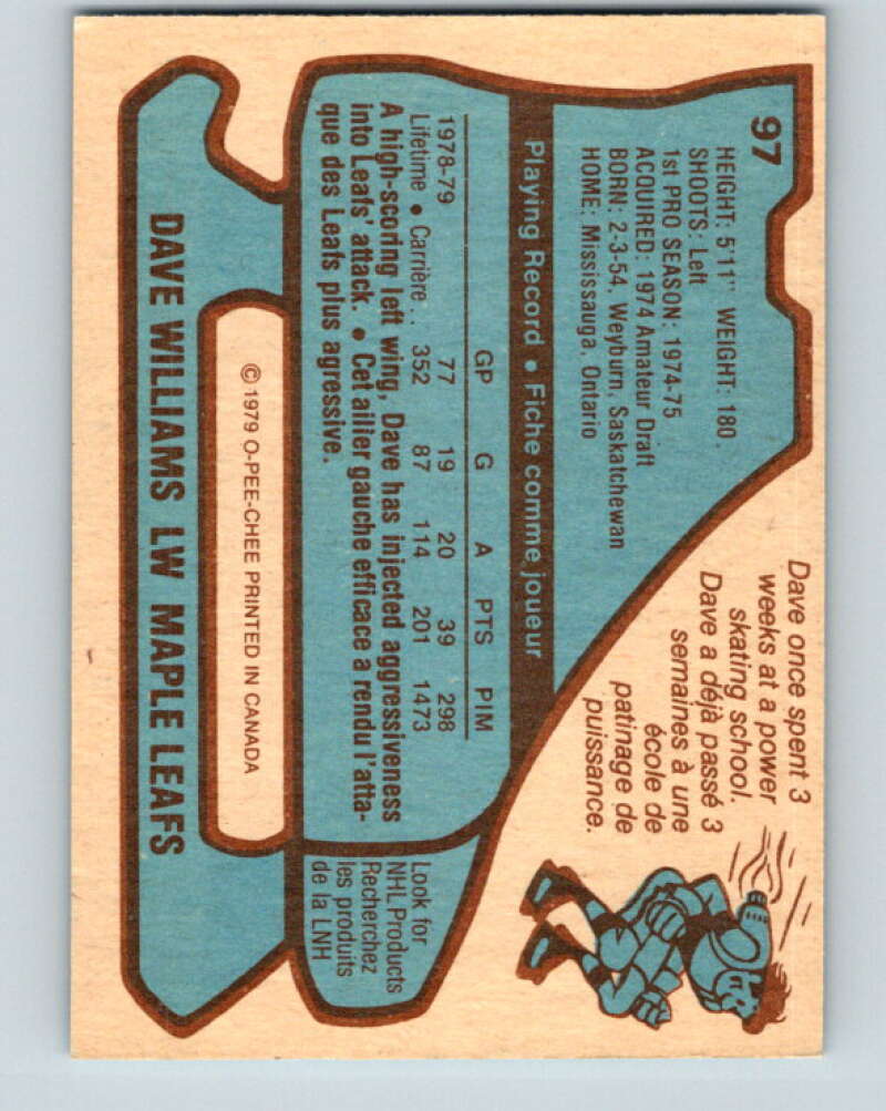 1979-80 O-Pee-Chee #97 Tiger Williams Toronto Maple Leafs V17605