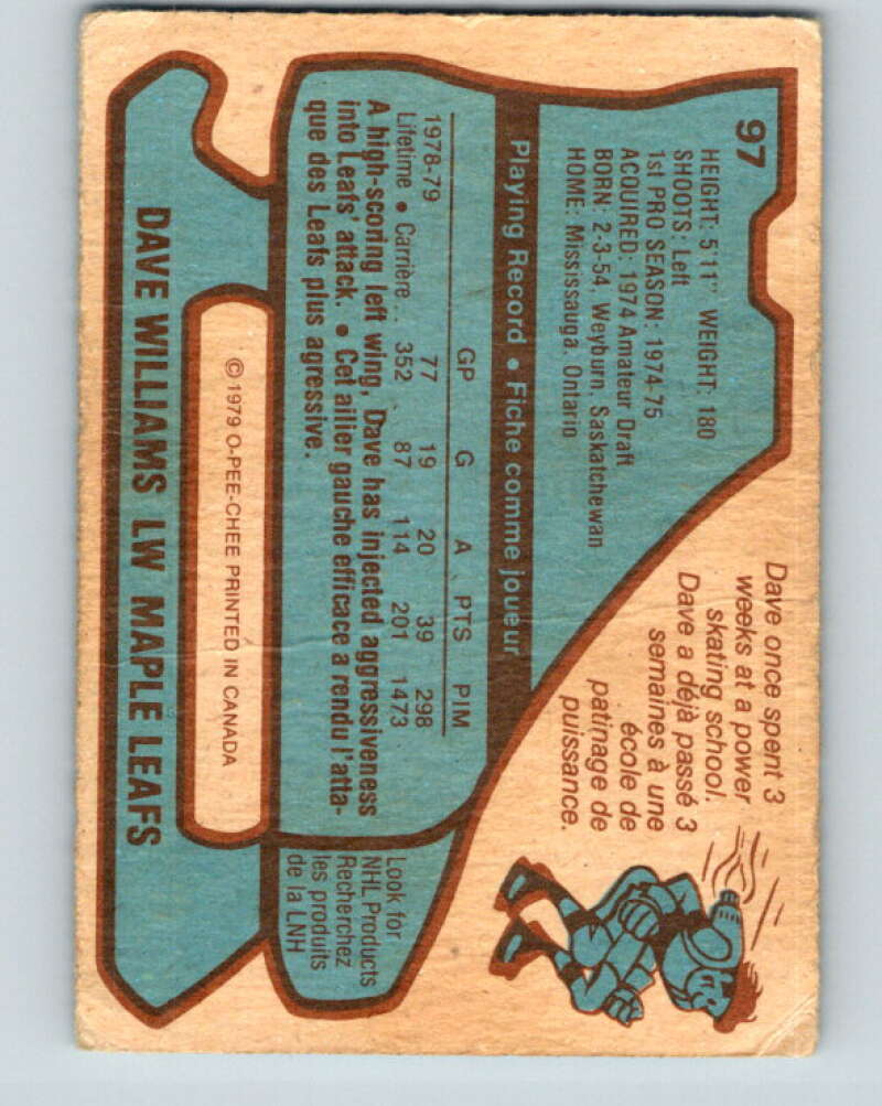 1979-80 O-Pee-Chee #97 Tiger Williams Toronto Maple Leafs V17606