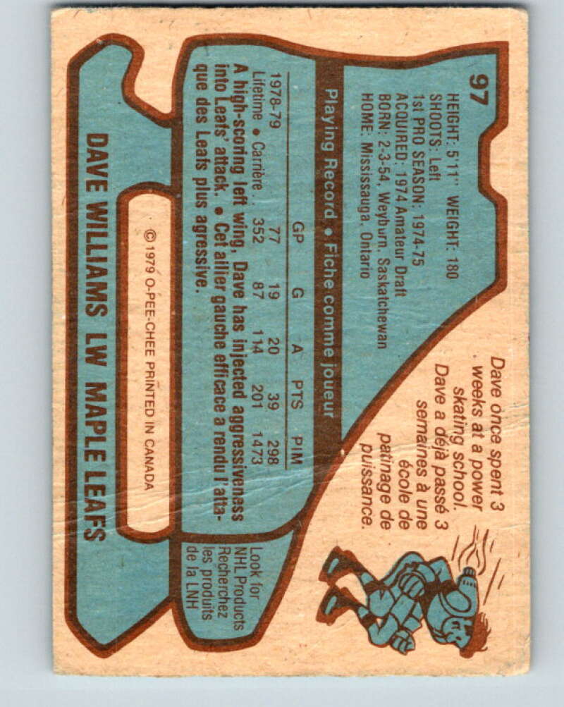 1979-80 O-Pee-Chee #97 Tiger Williams Toronto Maple Leafs V17607