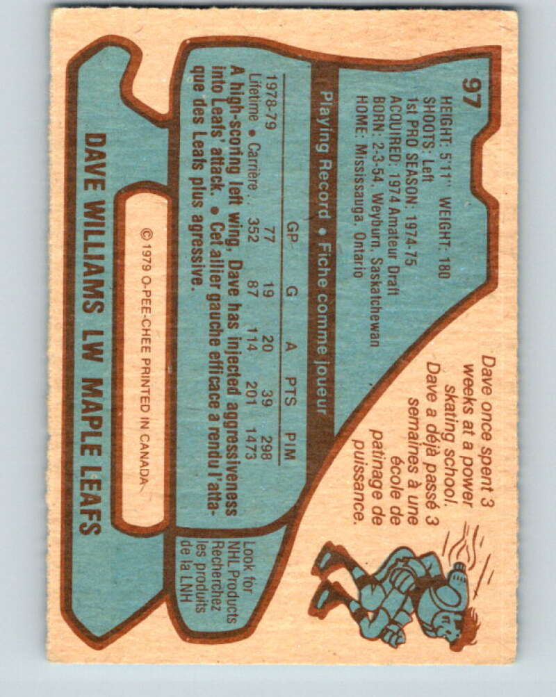 1979-80 O-Pee-Chee #97 Tiger Williams Toronto Maple Leafs V17609