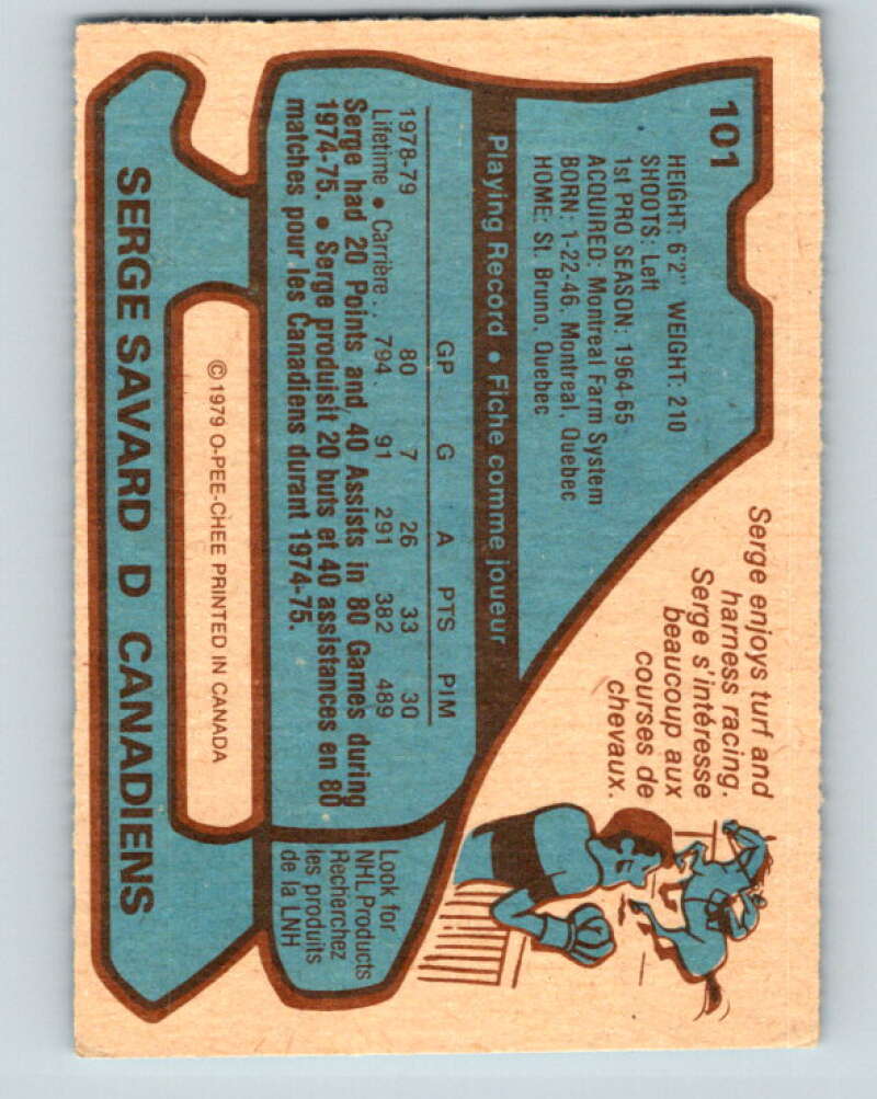 1979-80 O-Pee-Chee #101 Serge Savard UER AS Montreal Canadiens V17644