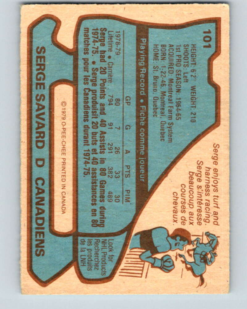 1979-80 O-Pee-Chee #101 Serge Savard UER AS Montreal Canadiens V17645