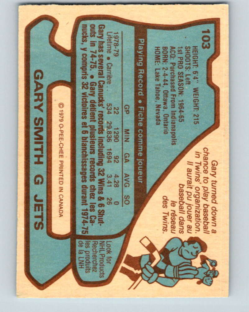 1979-80 O-Pee-Chee #103 Gary Smith Winnipeg Jets V17660
