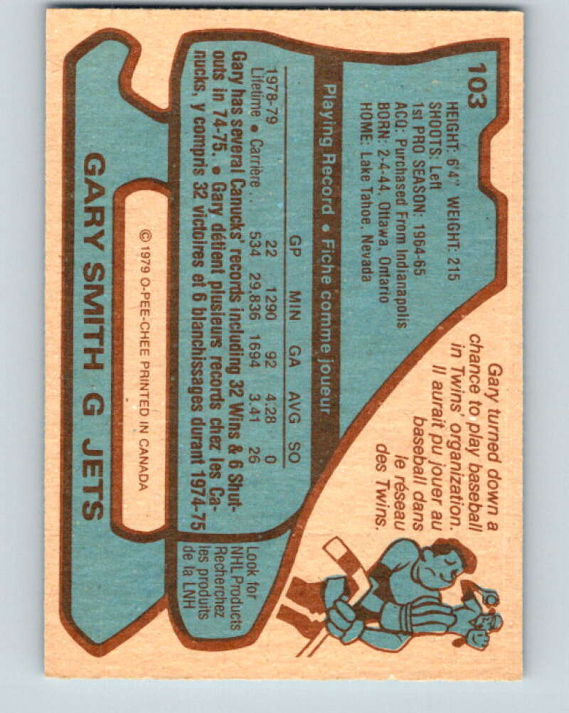 1979-80 O-Pee-Chee #103 Gary Smith Winnipeg Jets V17665