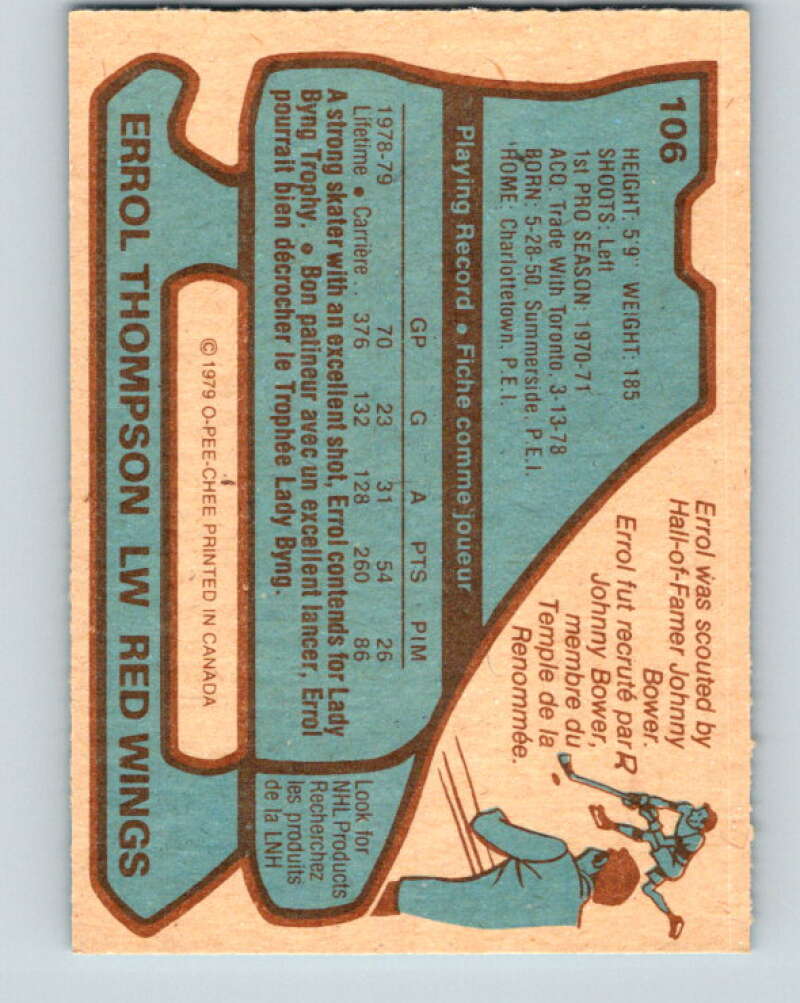 1979-80 O-Pee-Chee #106 Errol Thompson Detroit Red Wings V17692