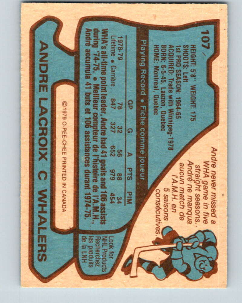 1979-80 O-Pee-Chee #107 Andre Lacroix Hartford Whalers V17703