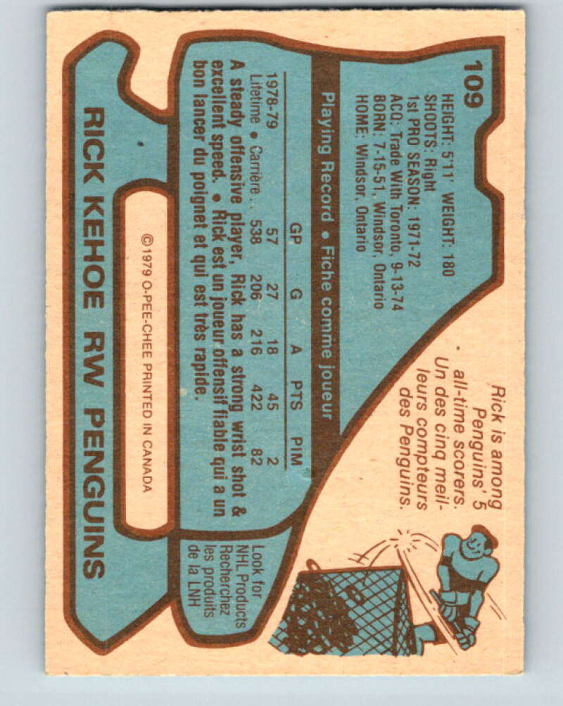 1979-80 O-Pee-Chee #109 Rick Kehoe Pittsburgh Penguins V17714