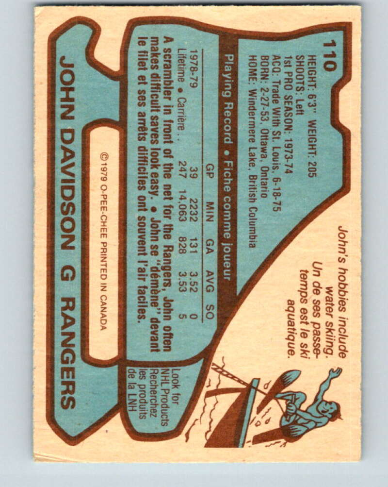1979-80 O-Pee-Chee #110 John Davidson New York Rangers V17726