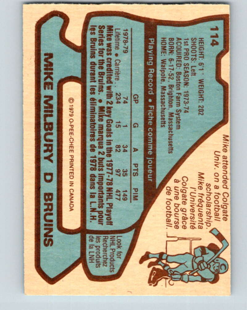 1979-80 O-Pee-Chee #114 Mike Milbury Boston Bruins V17759