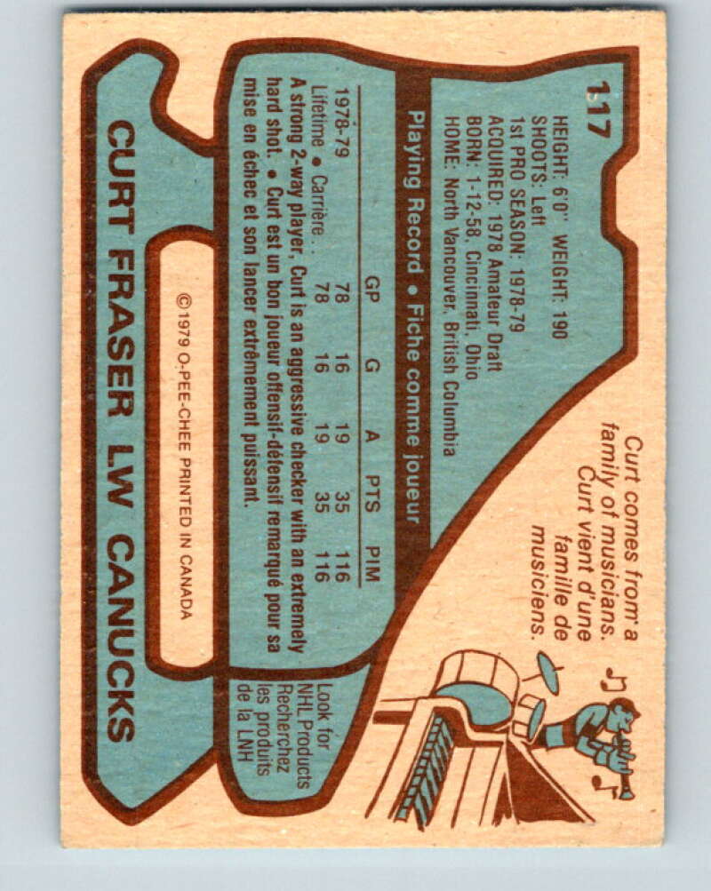 1979-80 O-Pee-Chee #117 Curt Fraser RC Rookie Vancouver Canucks V17790