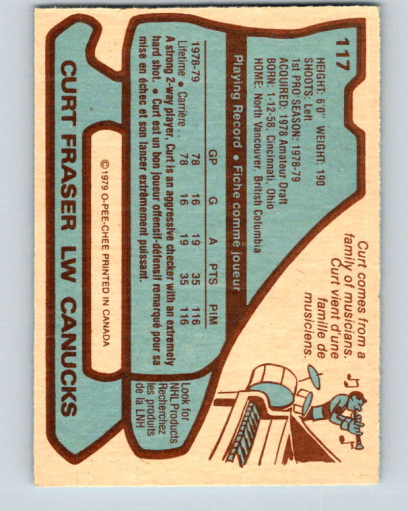 1979-80 O-Pee-Chee #117 Curt Fraser RC Rookie Vancouver Canucks V17791