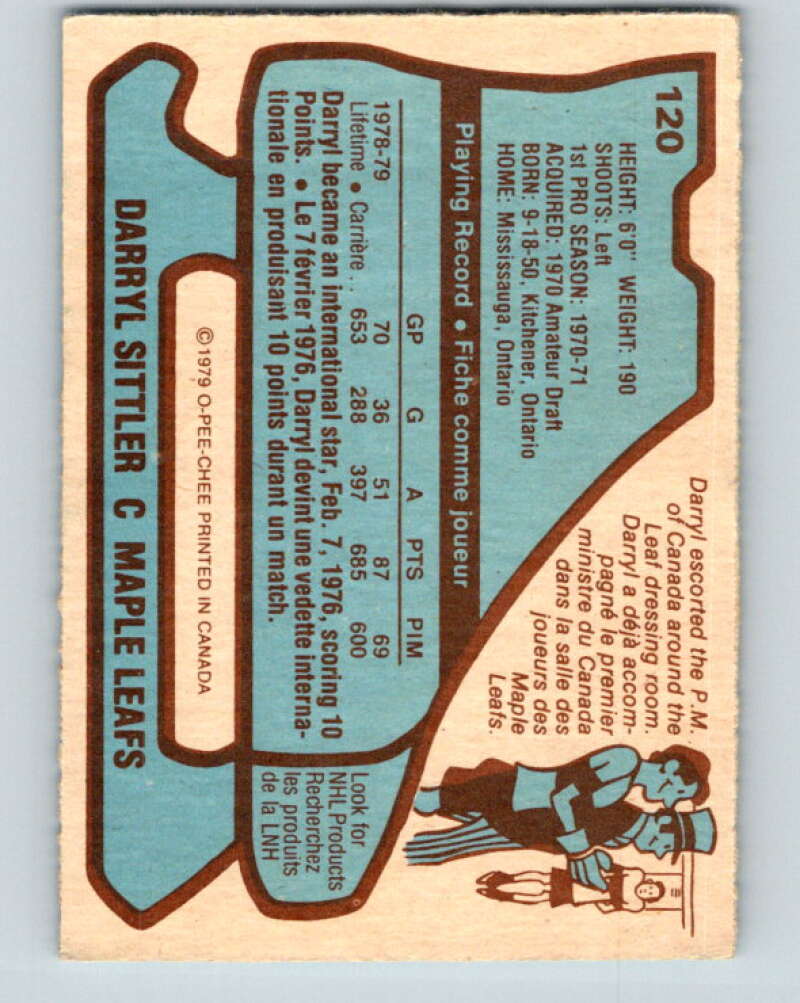 1979-80 O-Pee-Chee #120 Darryl Sittler Toronto Maple Leafs V17810