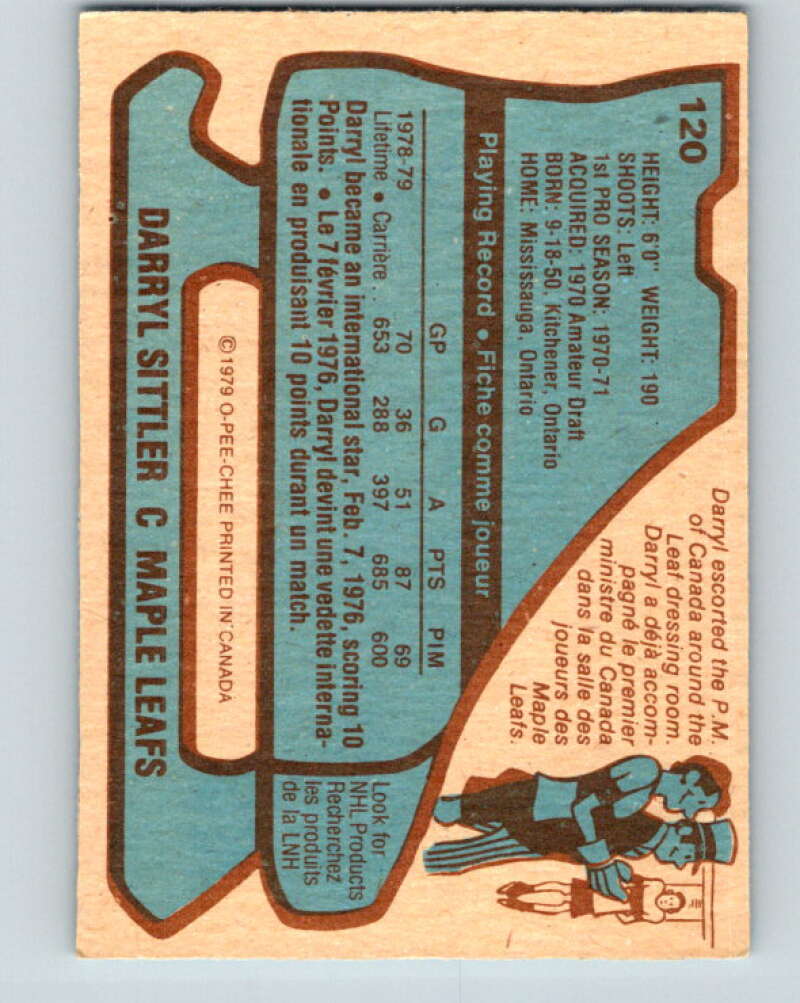 1979-80 O-Pee-Chee #120 Darryl Sittler Toronto Maple Leafs V17812