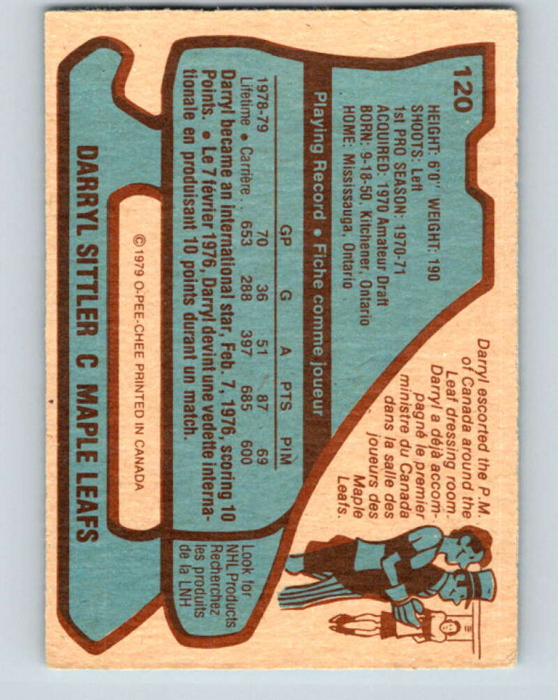 1979-80 O-Pee-Chee #120 Darryl Sittler Toronto Maple Leafs V17815