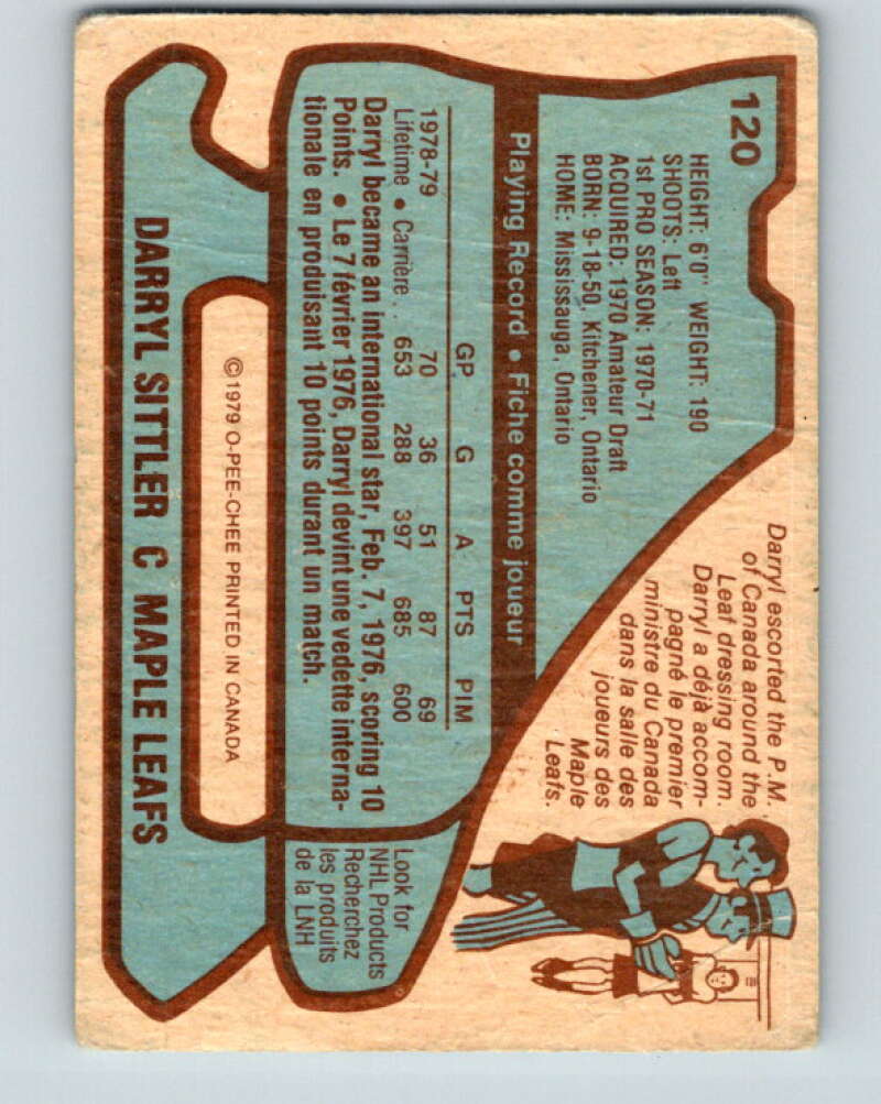 1979-80 O-Pee-Chee #120 Darryl Sittler Toronto Maple Leafs V17816