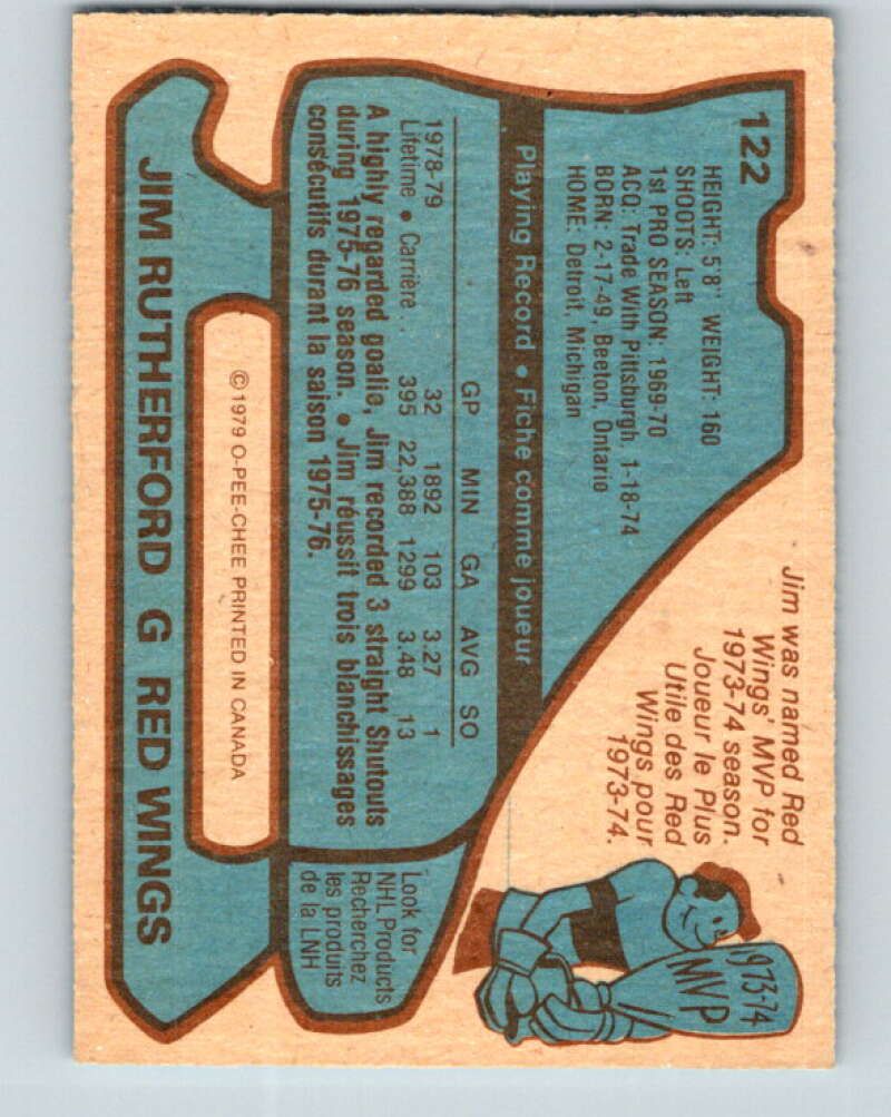 1979-80 O-Pee-Chee #122 Jim Rutherford Detroit Red Wings V17831