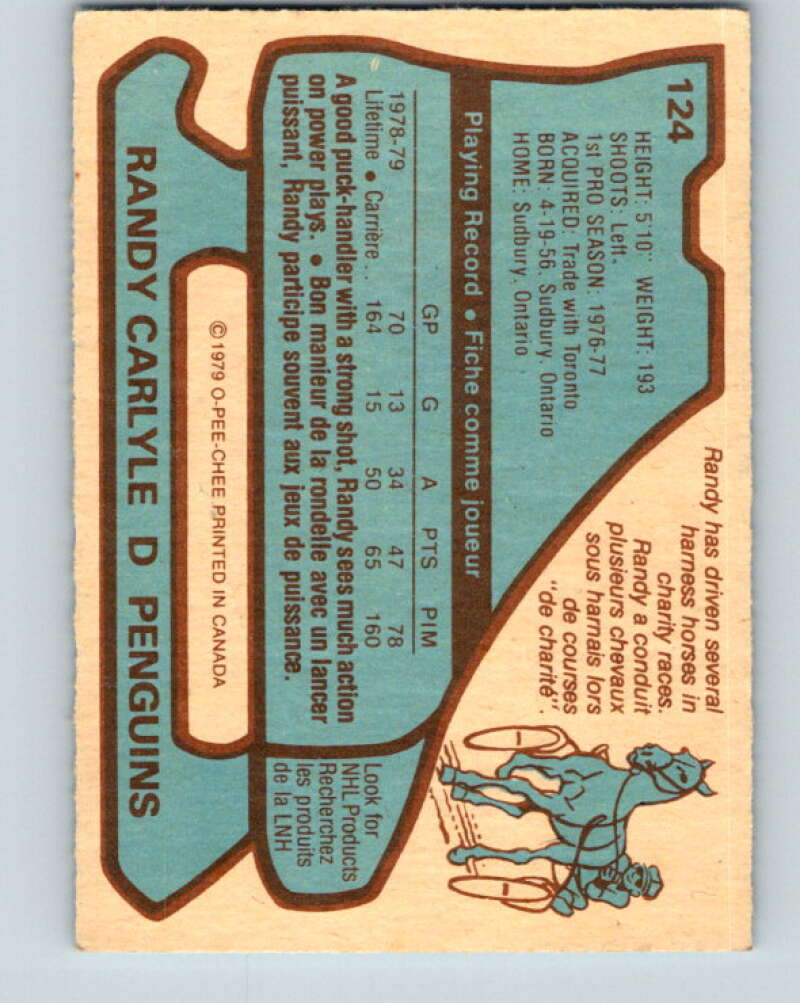 1979-80 O-Pee-Chee #124 Randy Carlyle Pittsburgh Penguins V17856