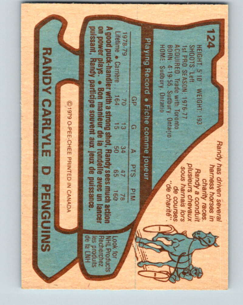 1979-80 O-Pee-Chee #124 Randy Carlyle Pittsburgh Penguins V17858