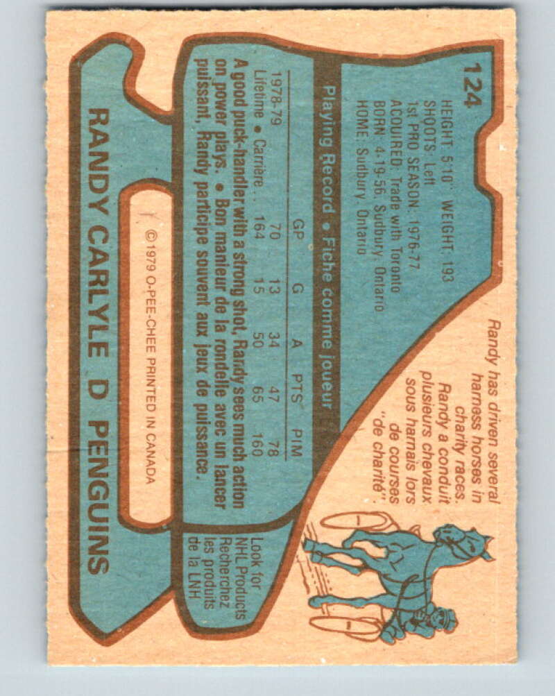 1979-80 O-Pee-Chee #124 Randy Carlyle Pittsburgh Penguins V17859