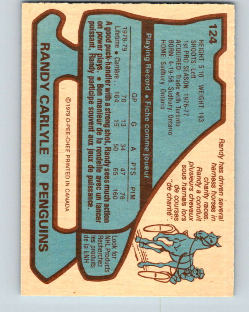 1979-80 O-Pee-Chee #124 Randy Carlyle Pittsburgh Penguins V17860