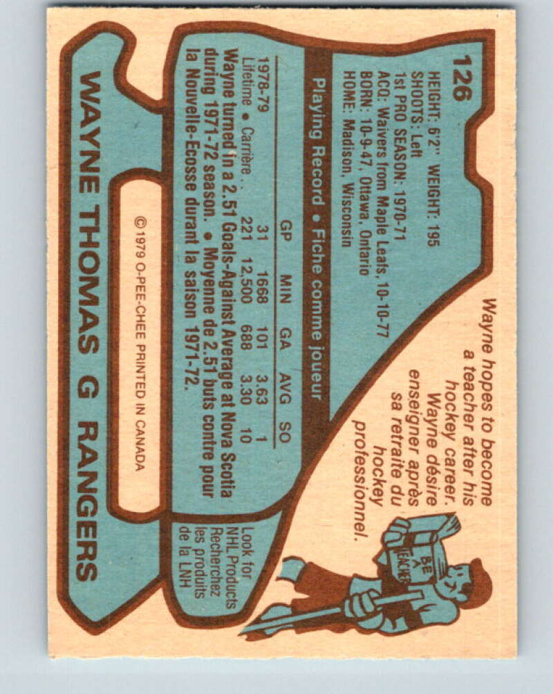1979-80 O-Pee-Chee #126 Wayne Thomas New York Rangers V17873