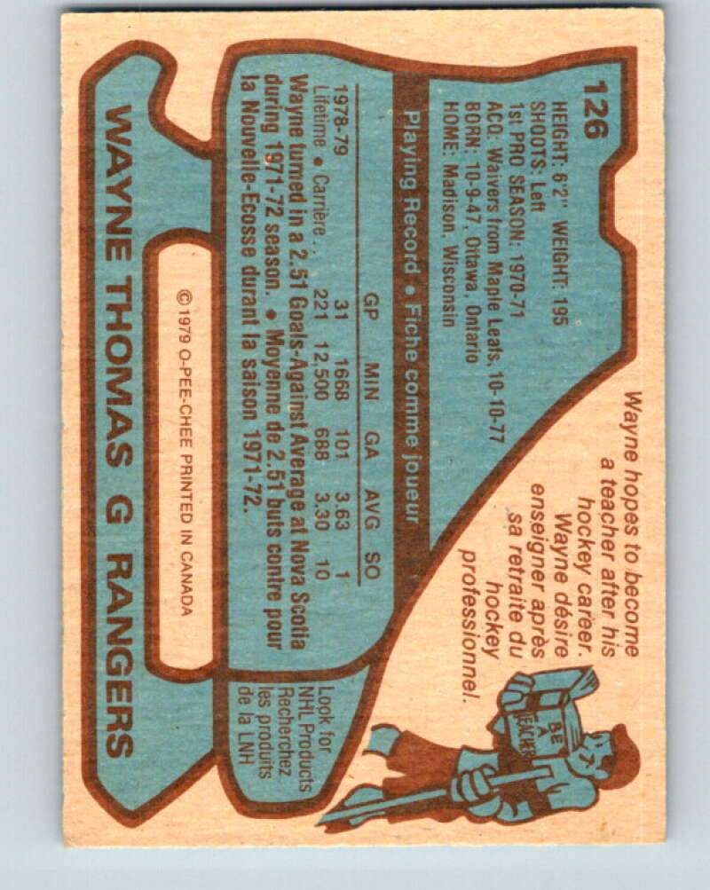1979-80 O-Pee-Chee #126 Wayne Thomas New York Rangers V17874