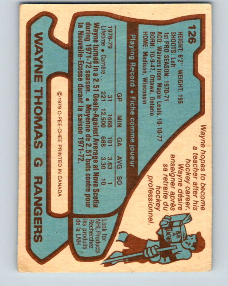 1979-80 O-Pee-Chee #126 Wayne Thomas New York Rangers V17877