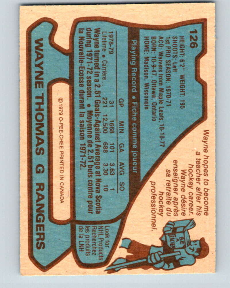 1979-80 O-Pee-Chee #126 Wayne Thomas New York Rangers V17878