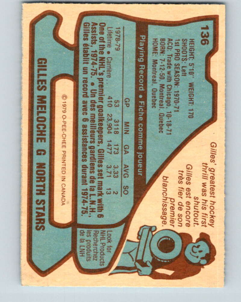 1979-80 O-Pee-Chee #136 Gilles Meloche Minnesota North Stars V17980