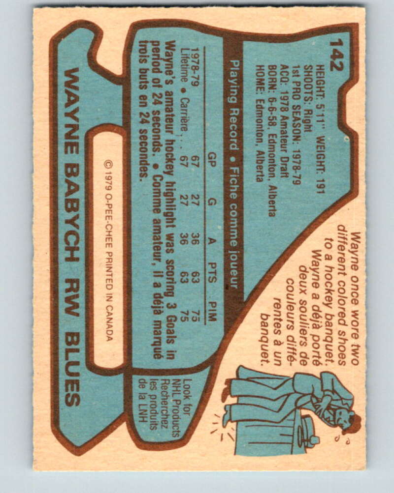 1979-80 O-Pee-Chee #142 Wayne Babych RC Rookie St. Louis Blues V18039