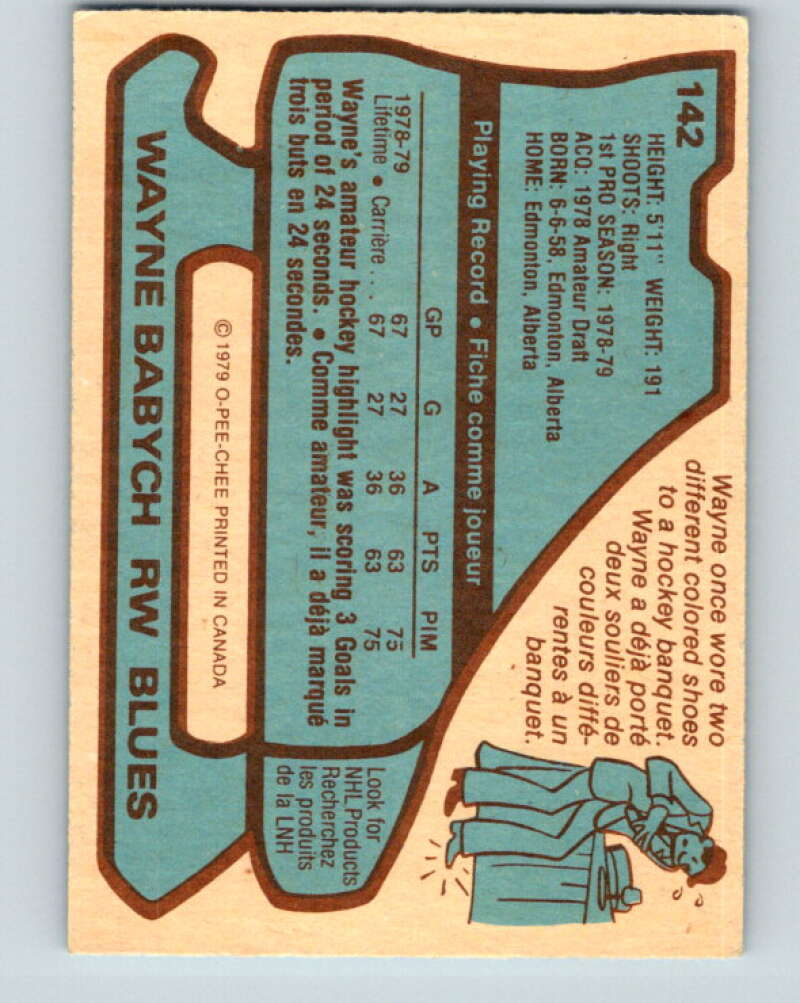 1979-80 O-Pee-Chee #142 Wayne Babych RC Rookie St. Louis Blues V18041