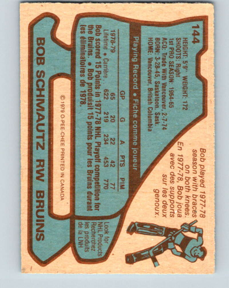 1979-80 O-Pee-Chee #144 Bobby Schmautz Boston Bruins V18054