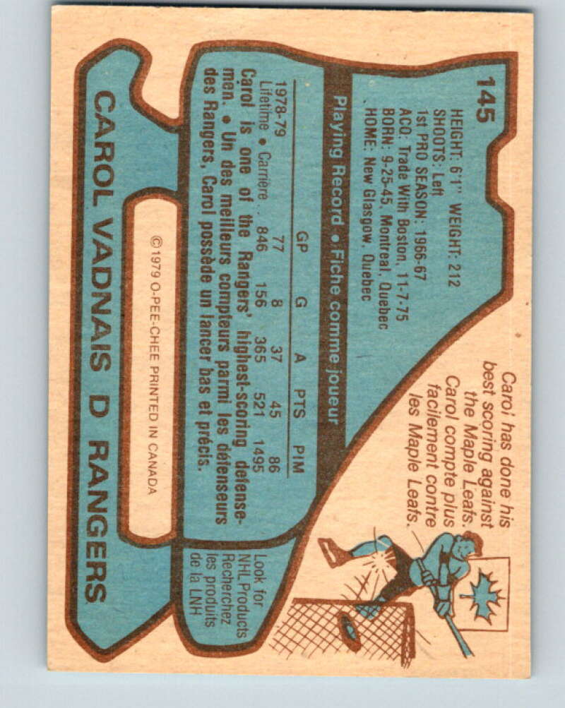 1979-80 O-Pee-Chee #145 Carol Vadnais New York Rangers V18063